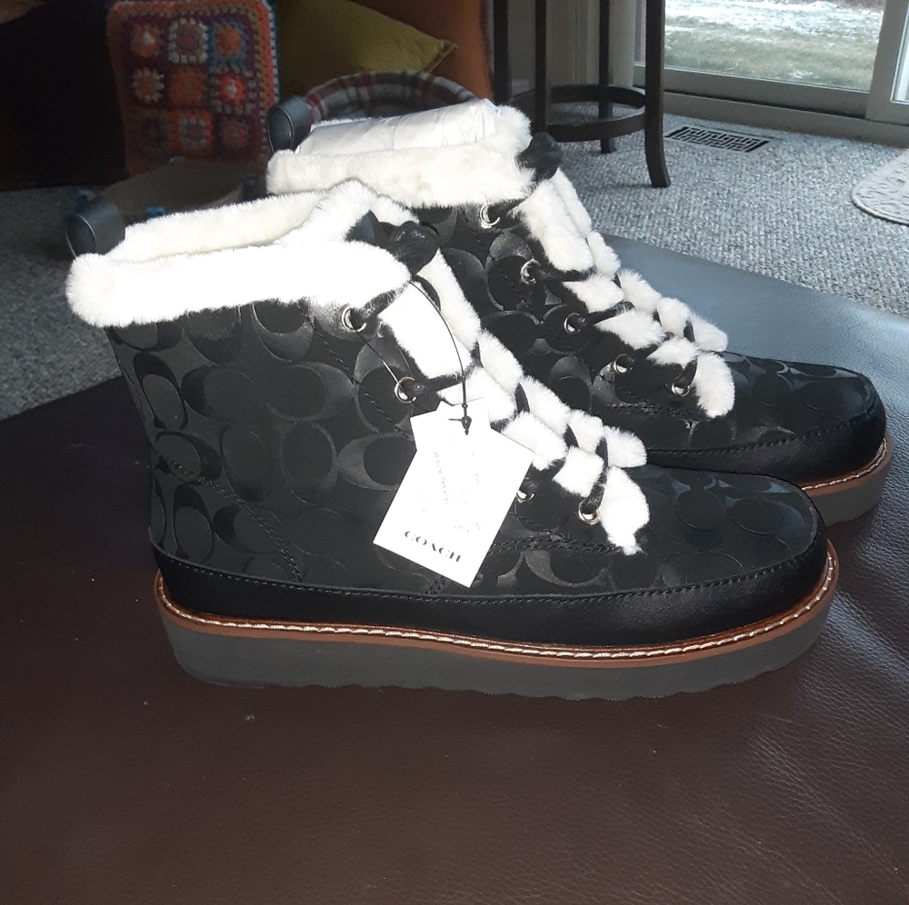 Coach Black Suede Boots with White Trim